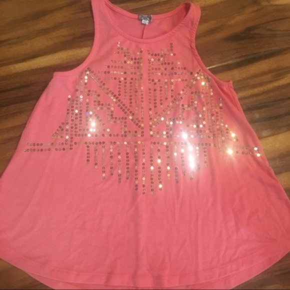 Girls Coral Tank with Gold Sequin Embellishment - Picture 1 of 4